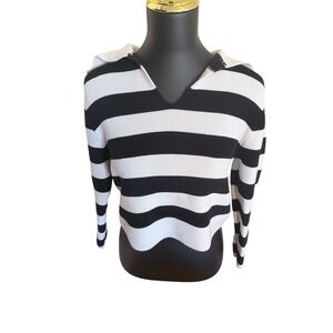 Moon & Madison Striped Sailor Collar Sweater Womens M Black & White